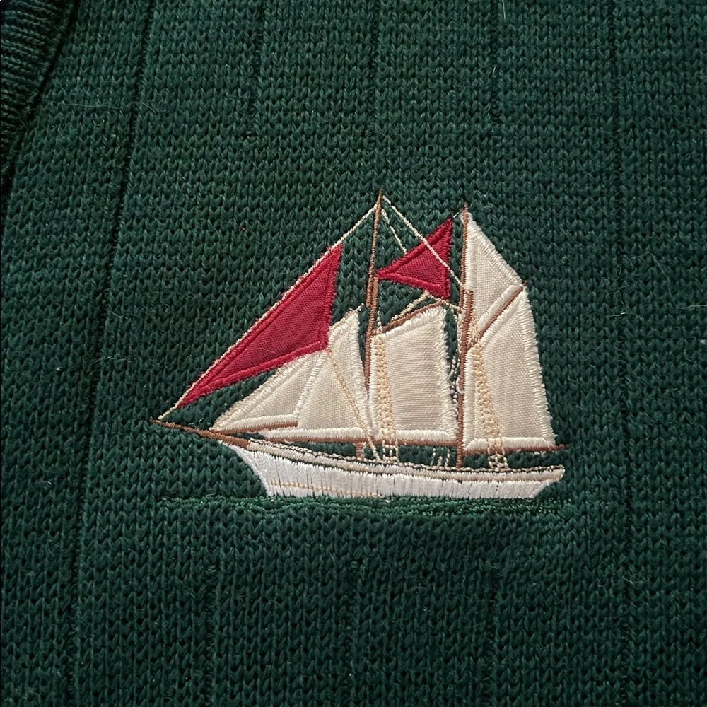 Royal Mer Bretagne Cardigan Green Navy Nautical Sailboat Wool Blend Men’s Large - Picture 3 of 6